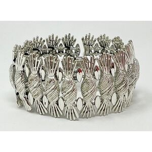 Vintage Sarah Coventry Bracelet Wide Thick Pinapple Textured Silver Tone